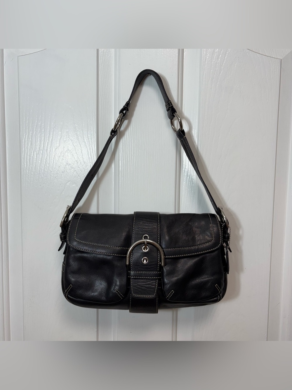 VTG Coach Y2K Soho Small Pocket Slap Black Leather Buckle Shoulder Bag